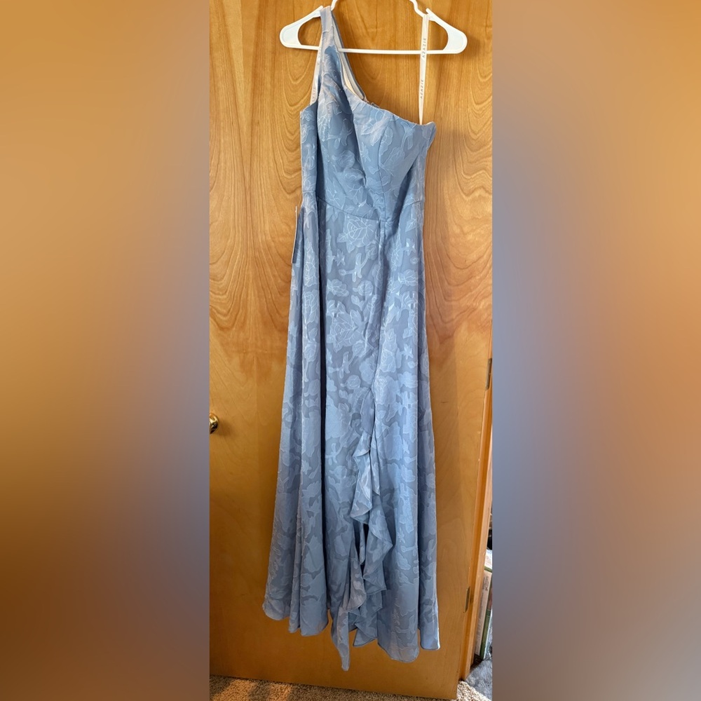 Azazie Powder Blue One-Shoulder Floral Lace Gown